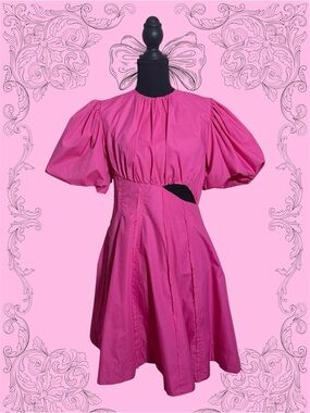 Statement Pink Puff Sleeve Mini Dress with Side Cutout